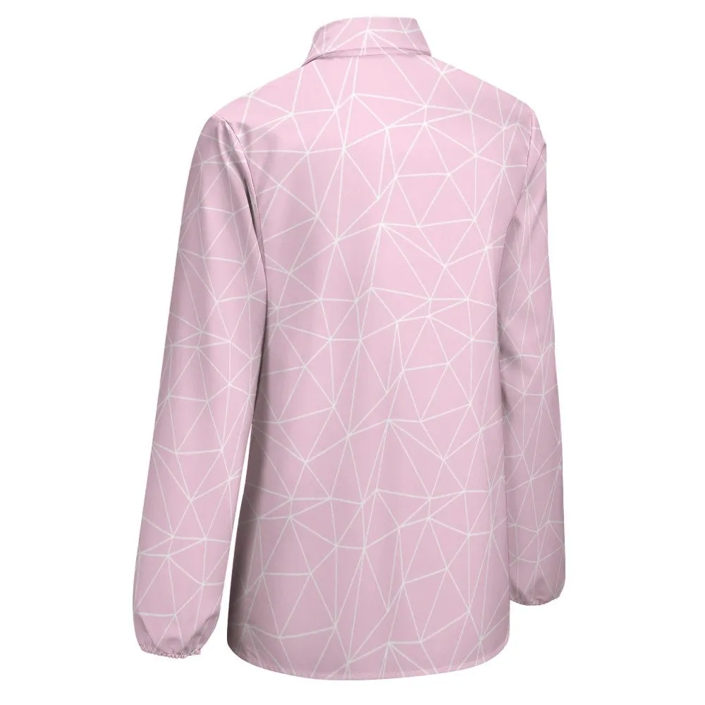 Pink Blouse Women, Geometric Top Women, Pink Long sleeve top Women, Pink White Top Women, Unique Top Women, Artistic Top Women