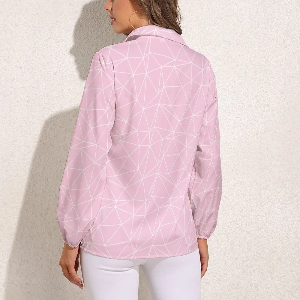 Pink Blouse Women, Geometric Top Women, Pink Long sleeve top Women, Pink White Top Women, Unique Top Women, Artistic Top Women