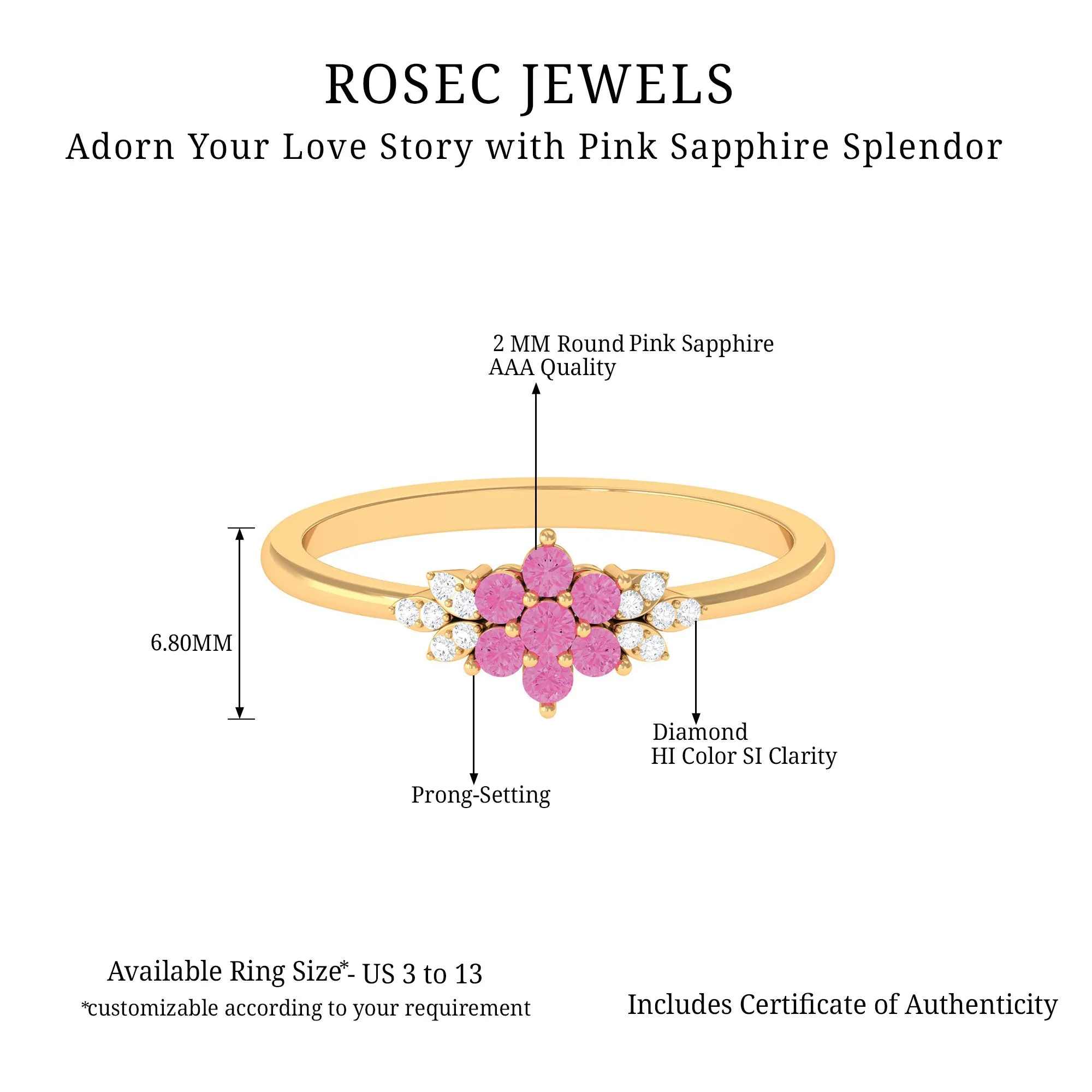 Pink Sapphire Flower Cluster Promise Ring with Diamond