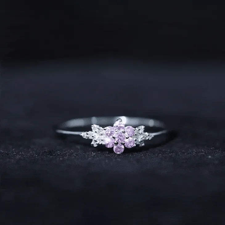 Pink Sapphire Flower Cluster Promise Ring with Diamond