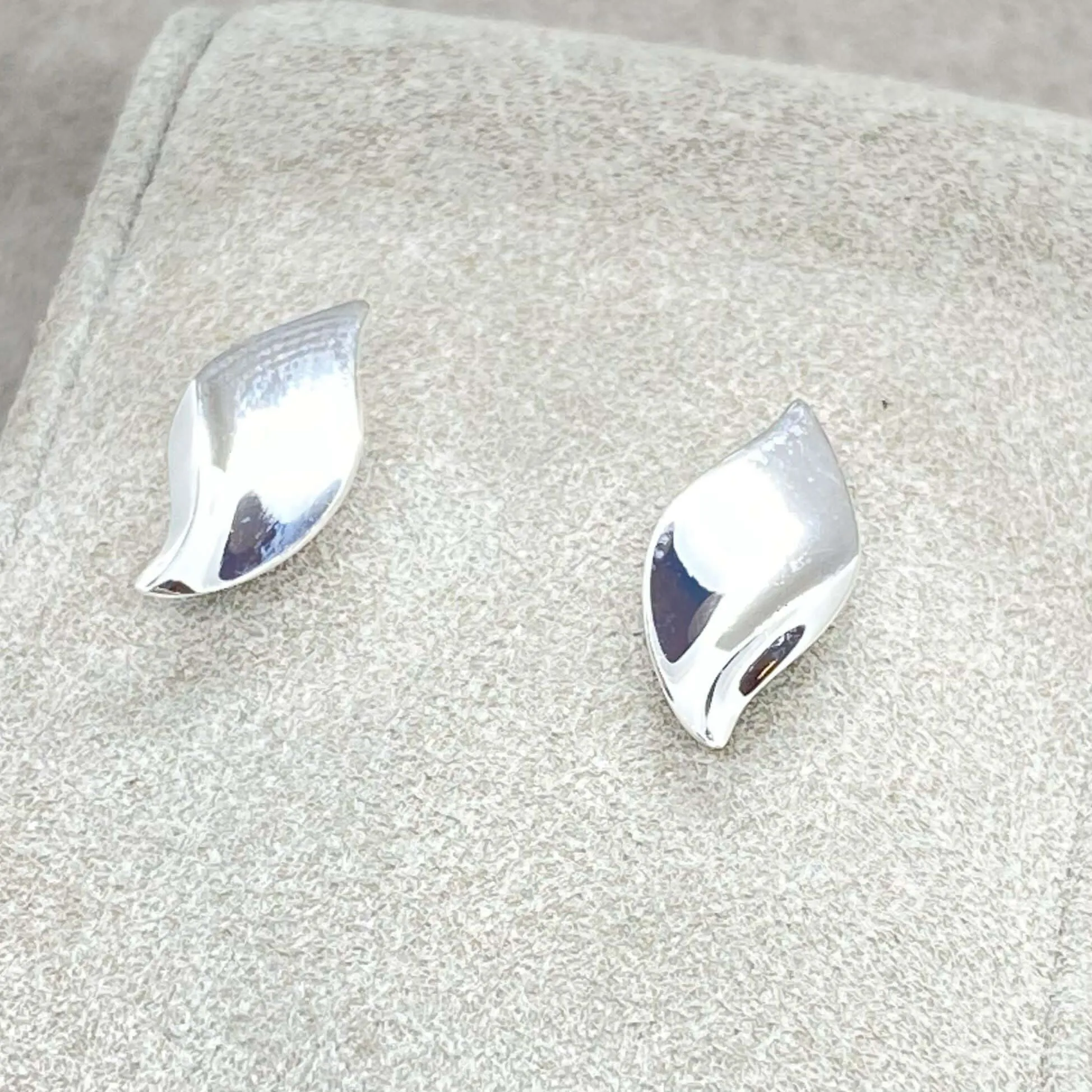 Plain Twisted Leaf Sterling Silver Stud Earrings