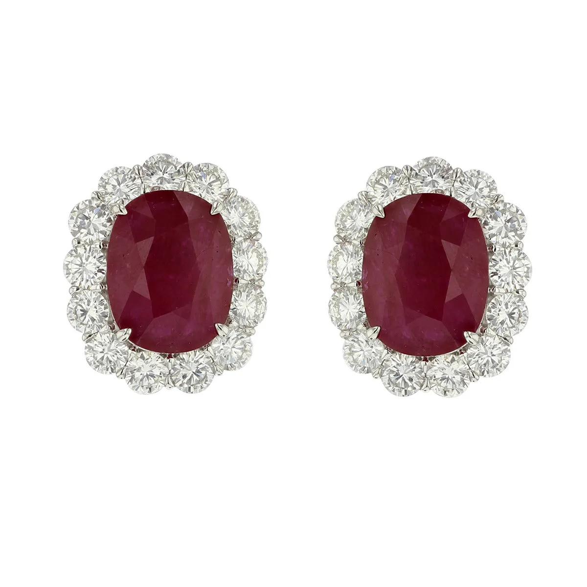 Platinum Cushion-Cut Ruby and Diamond Earrings