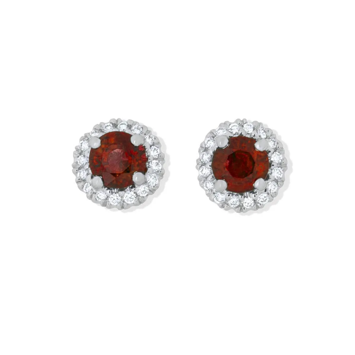 Platinum Ruby and Diamond Halo Stud Earrings