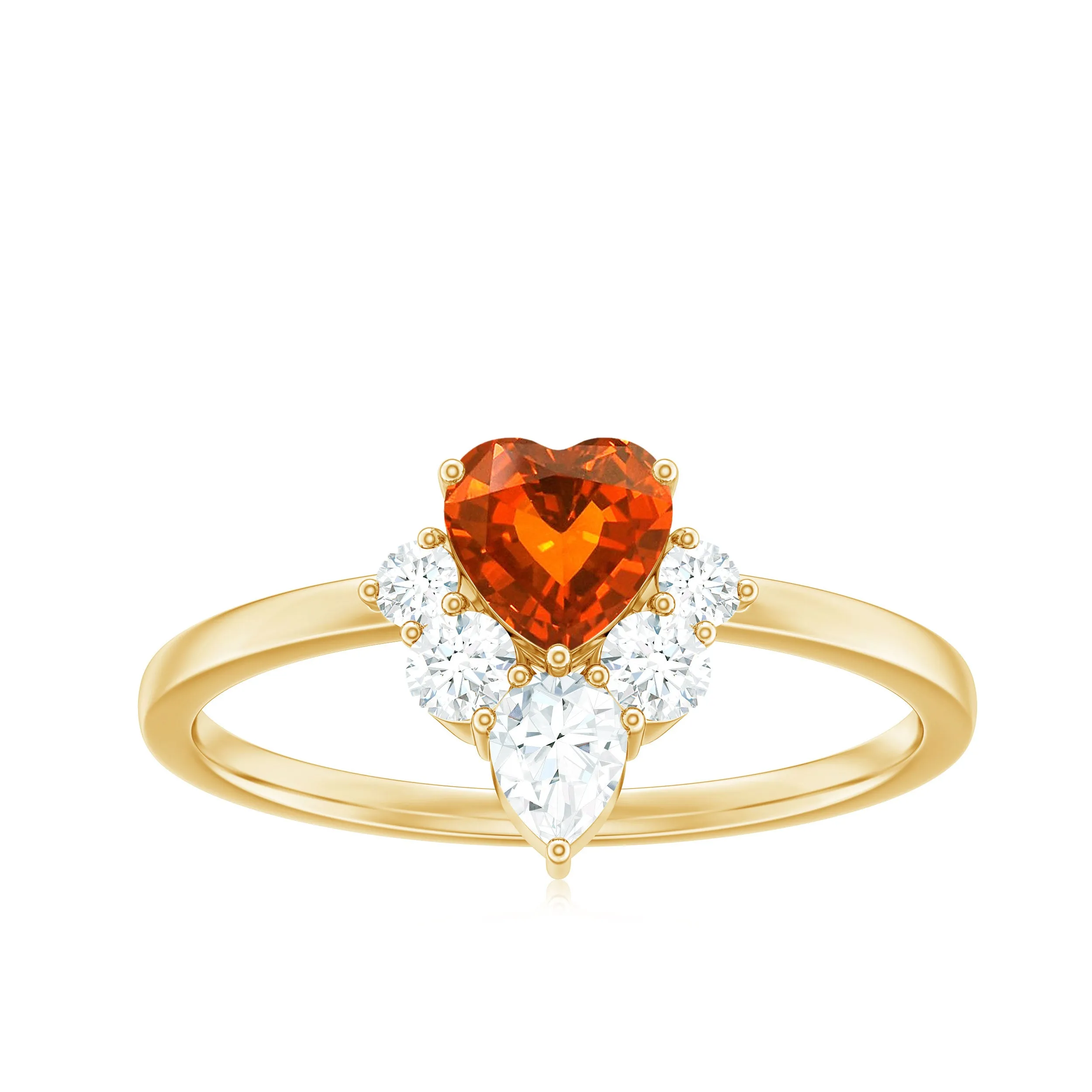 Prong Set Created Orange Sapphire Heart Ring with Diamond