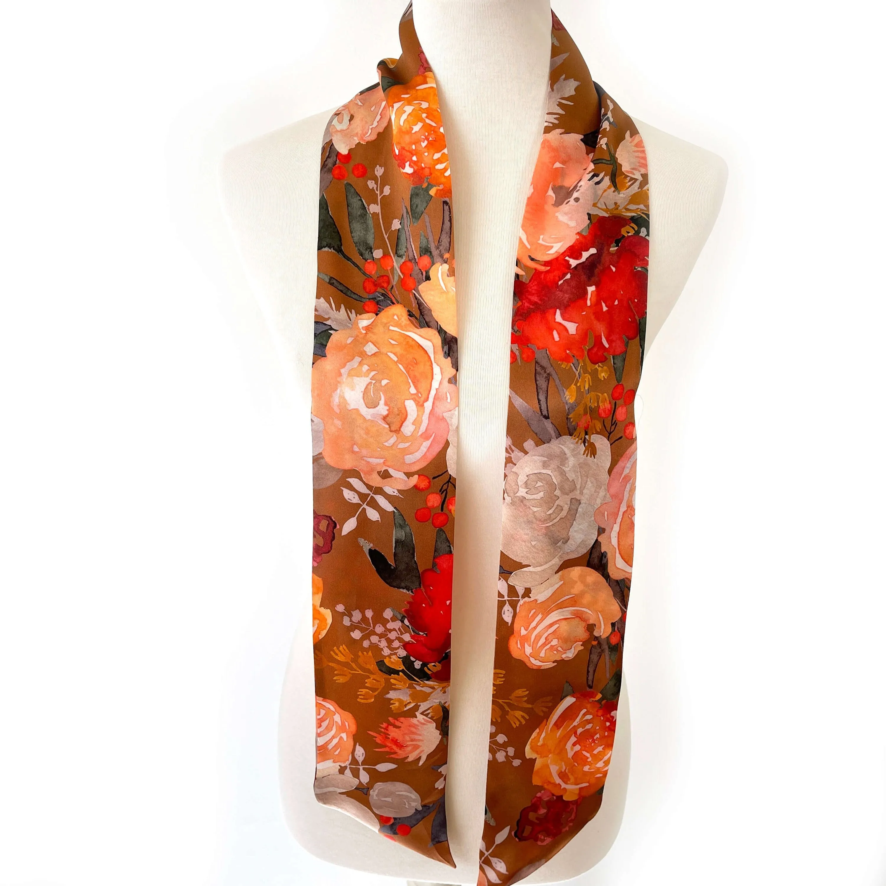 Pure Silk Scarf Bronze MultiWatercolor, Womans Scarf, Hair Scarf, Neck Scarf, Headband, Designer Scarf, 100% Pure Silk