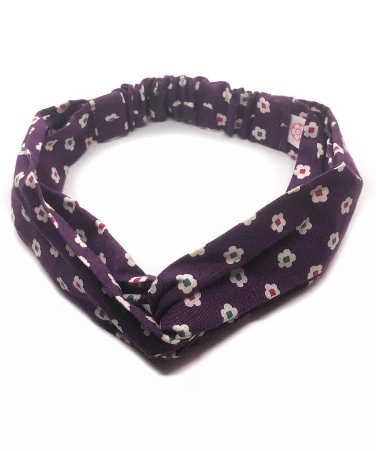 Purple Boho Japanese Fabric Headband / Snow Pellet Pattern