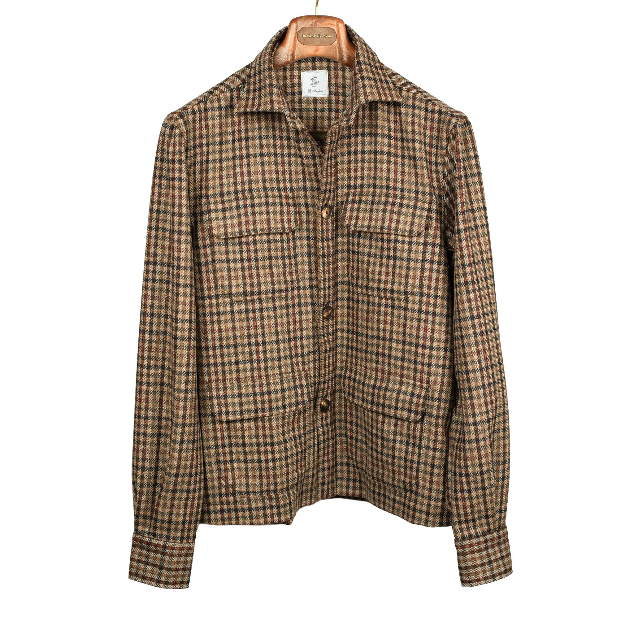 "Giubbottino" shirt jacket in Bottoli wool brown guncheck (restock)