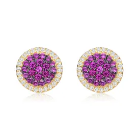 Radiant Ruby Cluster Stud Earrings with Gold Plating