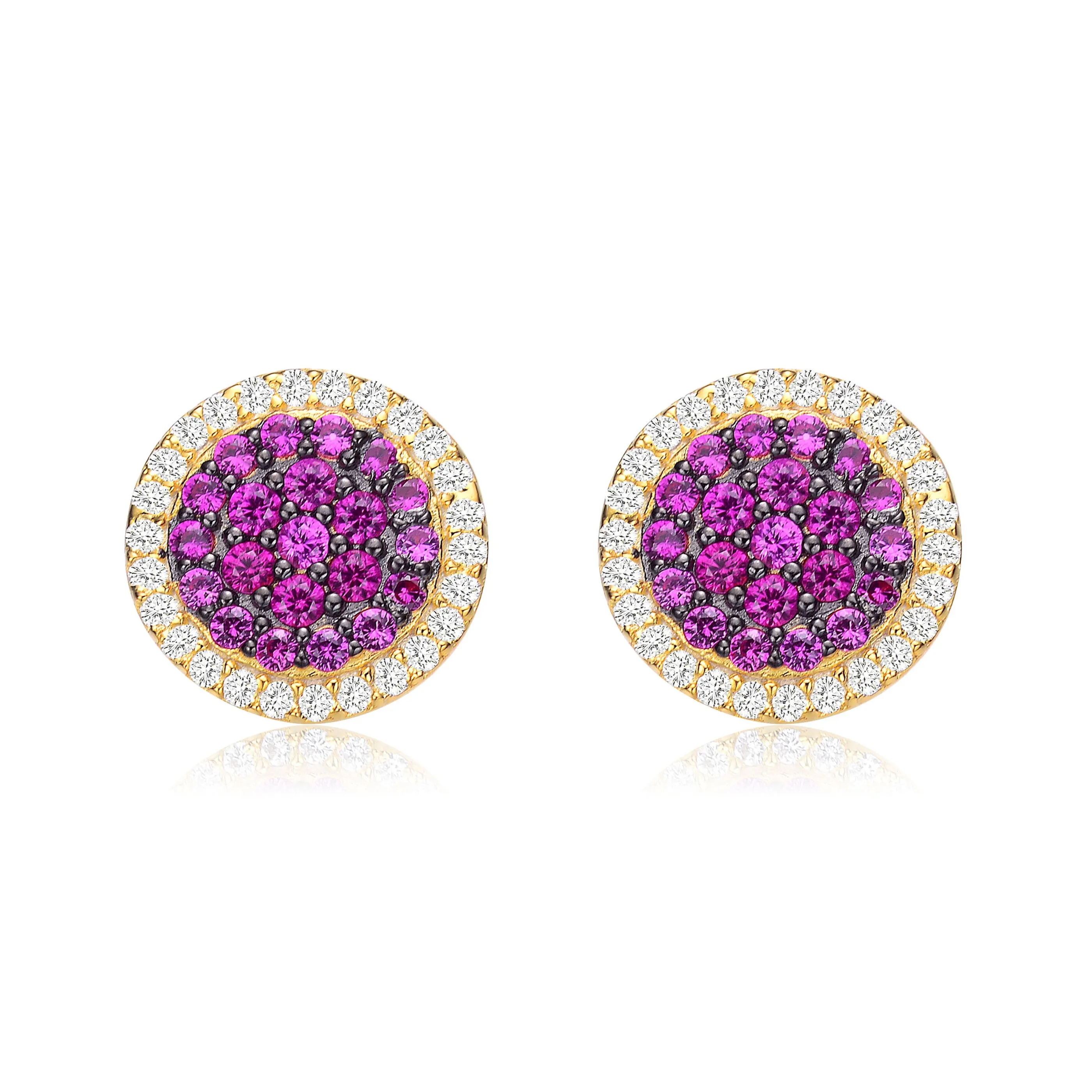 Radiant Ruby Cluster Stud Earrings with Gold Plating