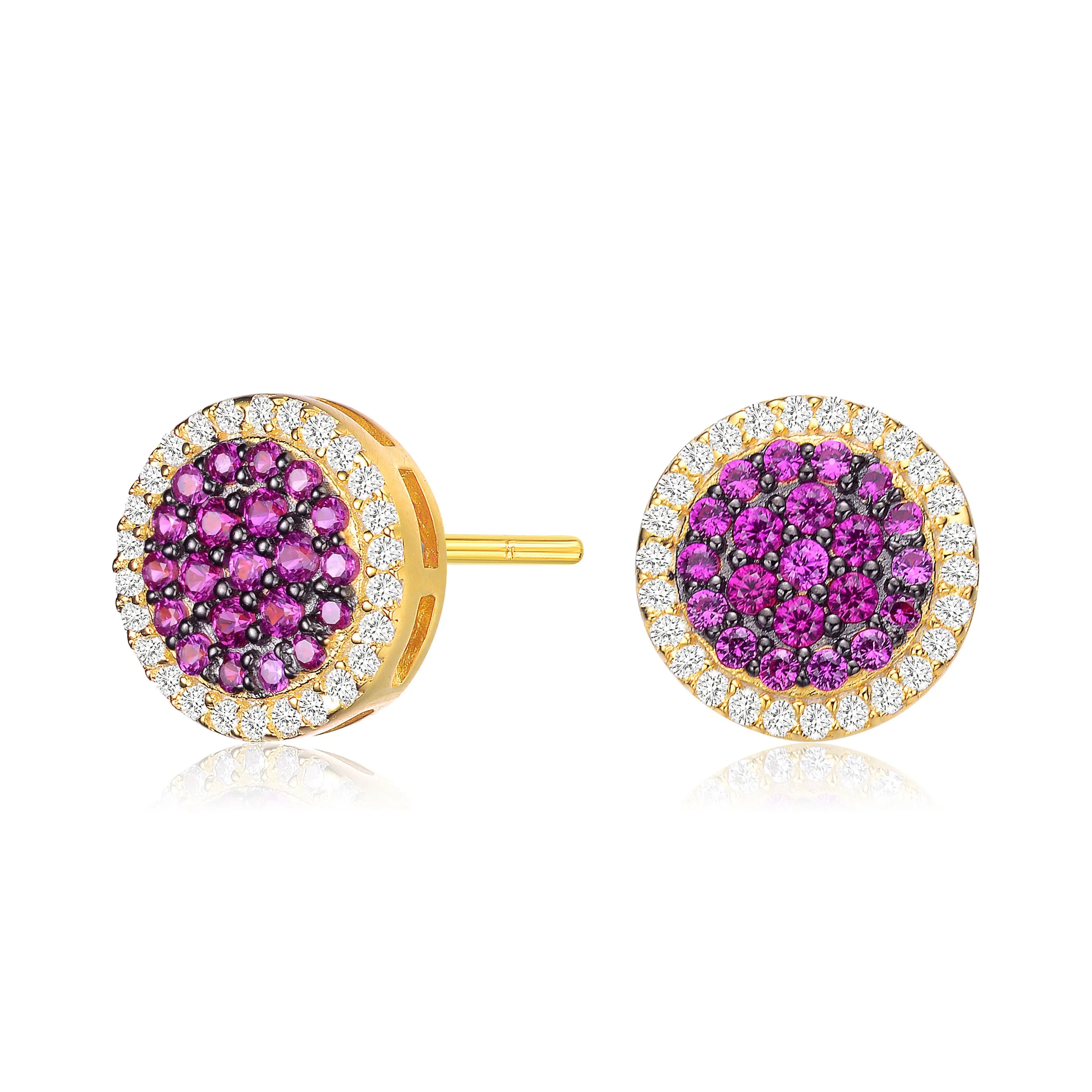 Radiant Ruby Cluster Stud Earrings with Gold Plating