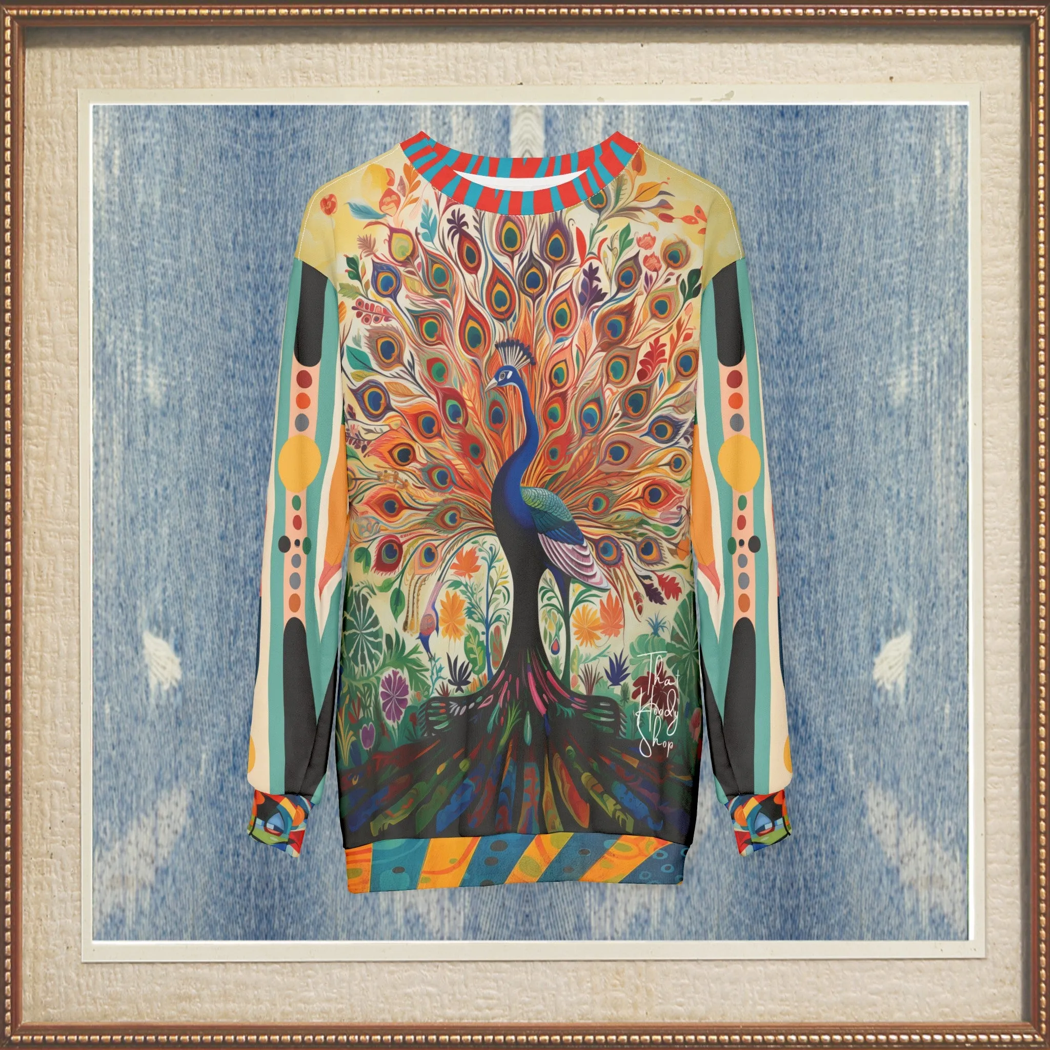 Rainbow Peacock in Jubilee Mid-Weight Polyester Unisex Sweatshirt (Gold Label)