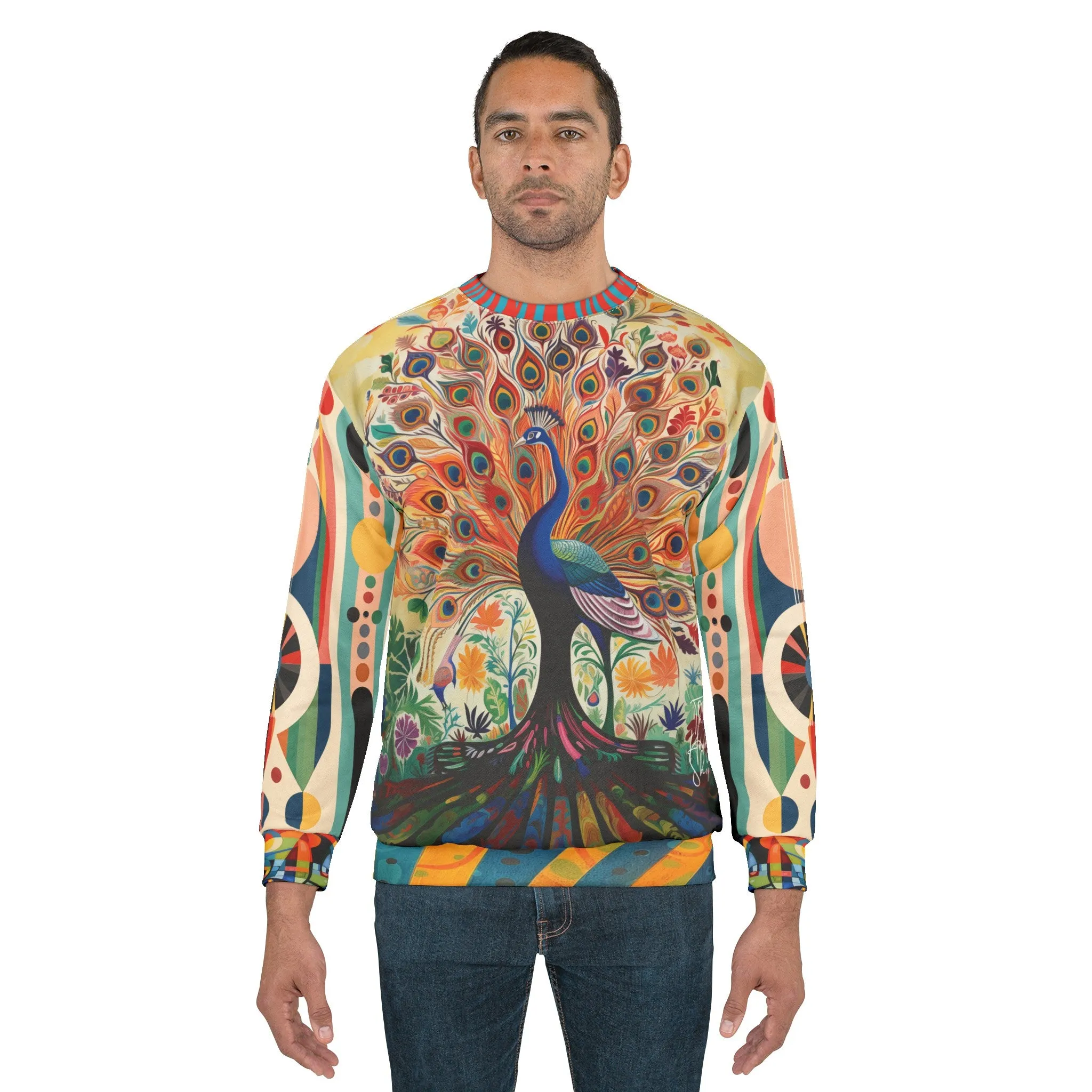 Rainbow Peacock in Jubilee Mid-Weight Polyester Unisex Sweatshirt (Gold Label)