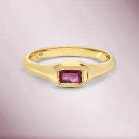 Ready to Ship Emerald Cut Ruby Solitaire Ring (0.30 ct.) Bezel Set in 14K Gold