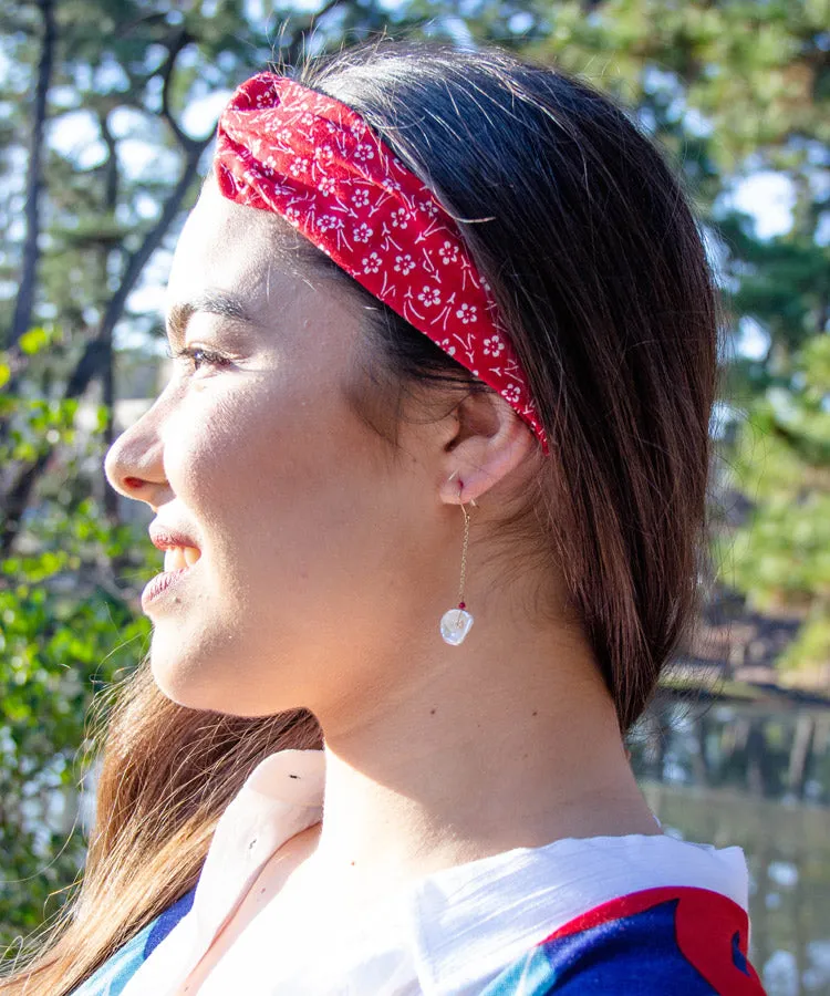 Red Plum Blossom Print Japanese Fabric Headband / Cotton Fabric Head Band