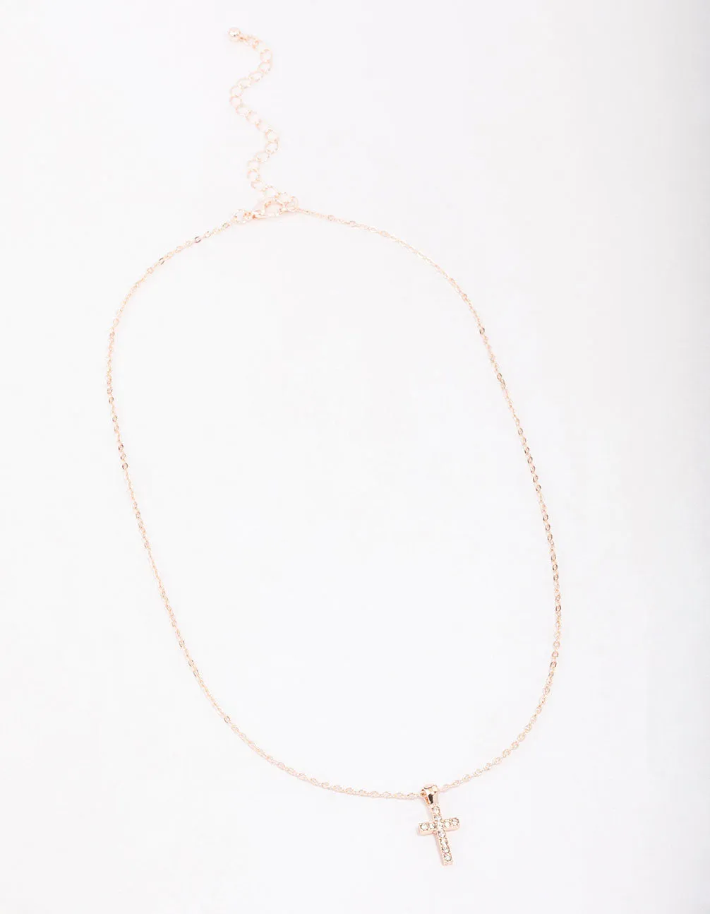 Rose Gold Diamante Cross Short Necklace