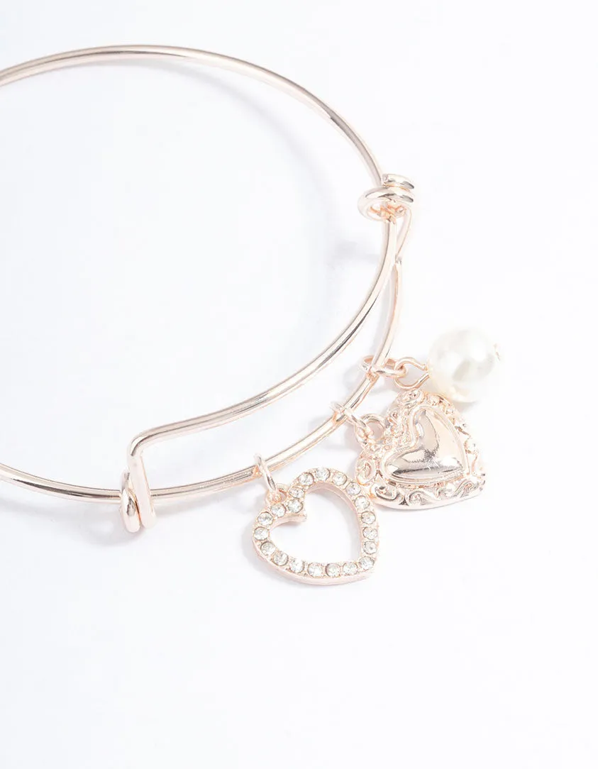 Rose Gold Pearl & Heart Charm Bracelet