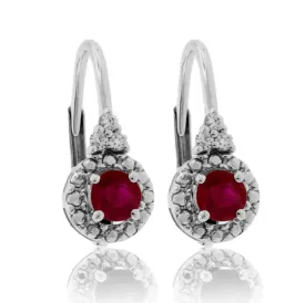 Round Ruby & Diamond Halo Dangle Earrings