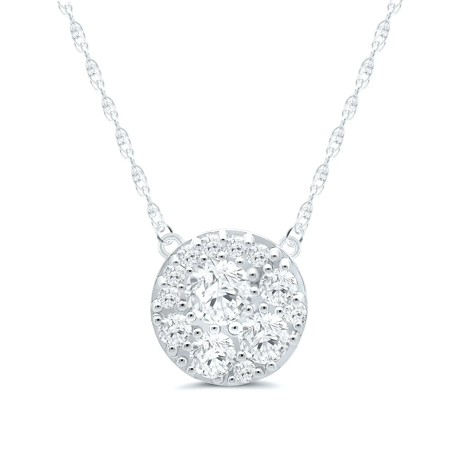 Round White Gold Diamond Cluster Pendant Necklace, 0.25 cttw