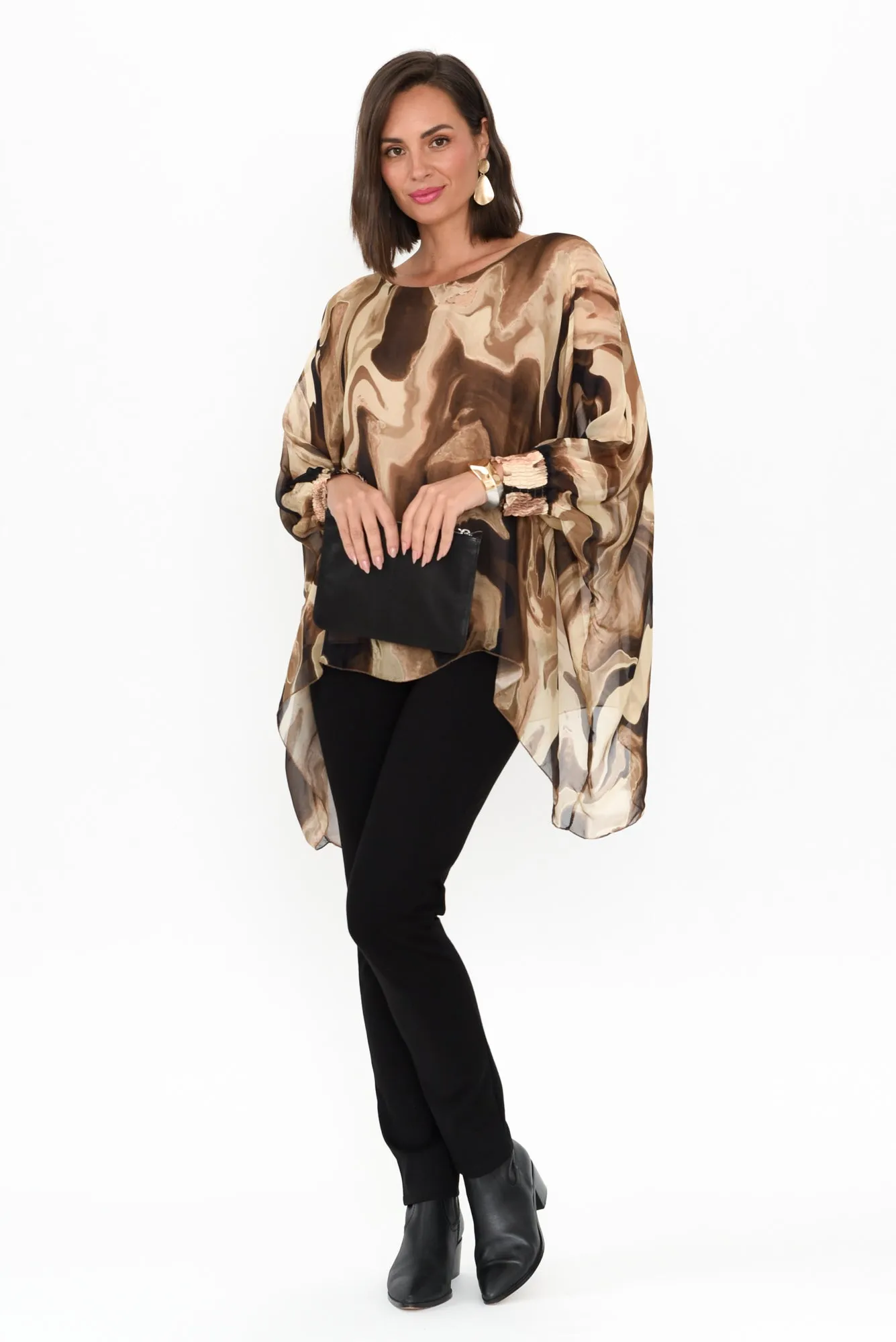 Sashia Brown Swirl Silk Layer Top