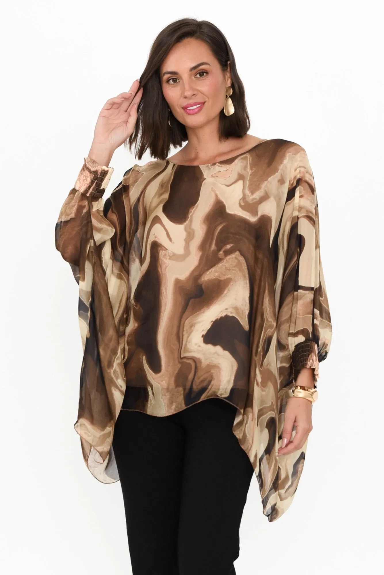 Sashia Brown Swirl Silk Layer Top