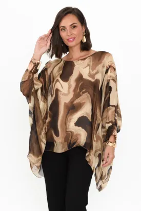 Sashia Brown Swirl Silk Layer Top