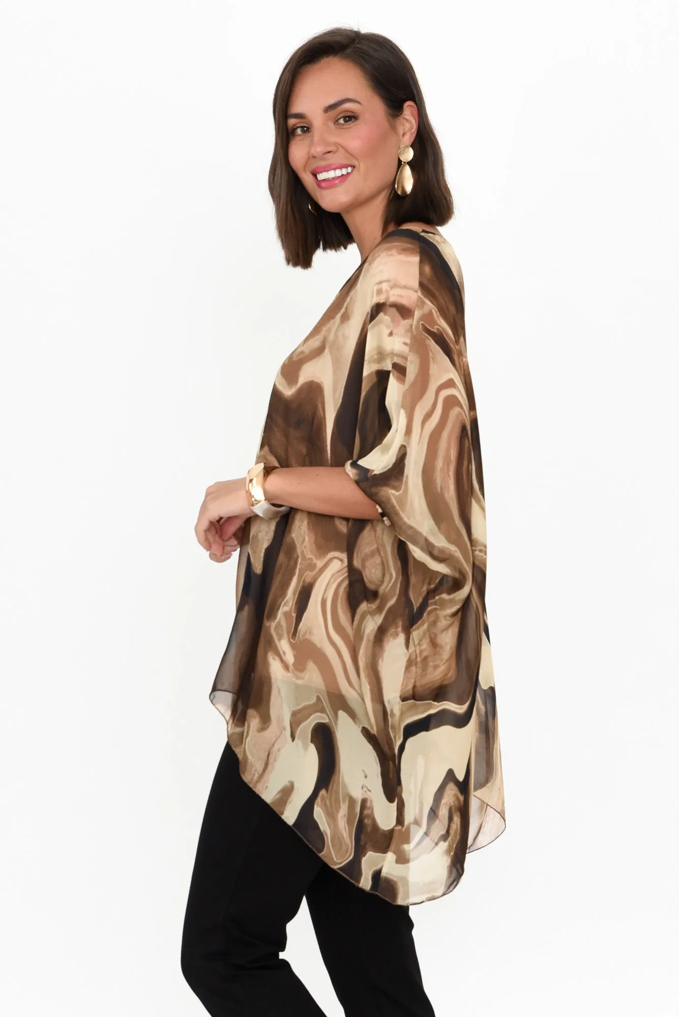 Sashia Brown Swirl Silk Layer Top