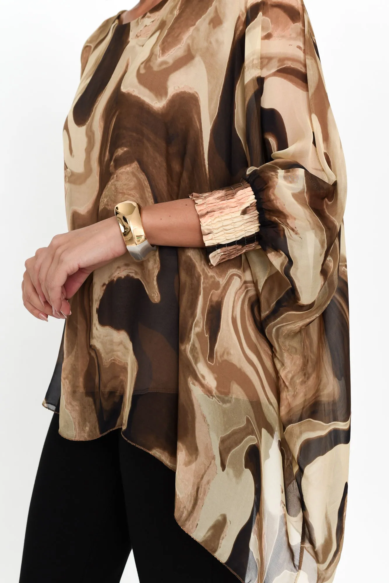 Sashia Brown Swirl Silk Layer Top