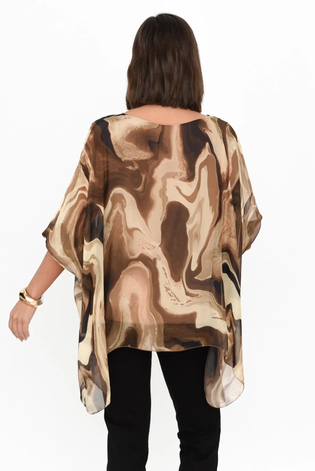 Sashia Brown Swirl Silk Layer Top