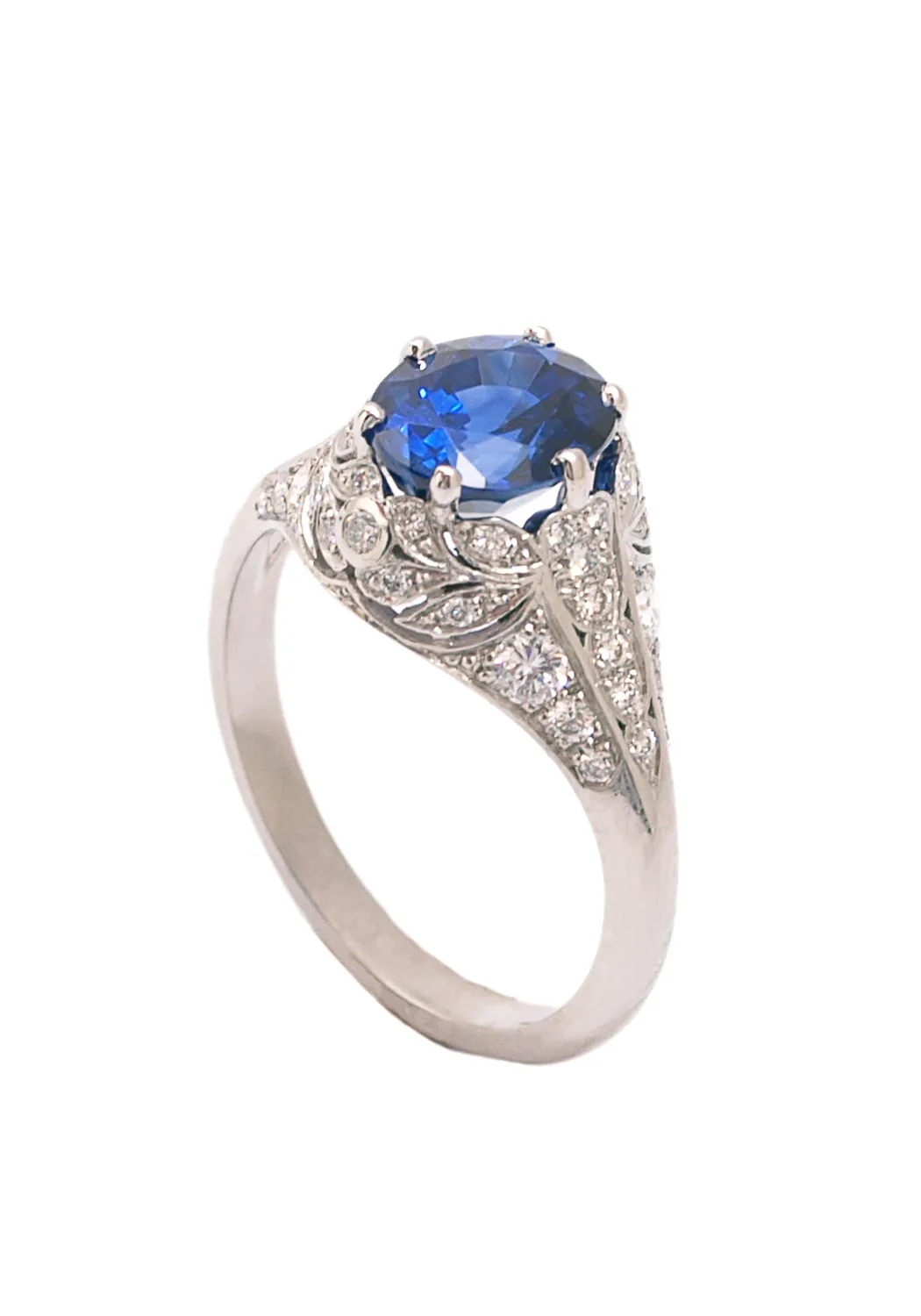 Sebastien Barier Platinum Diamond & Oval Sapphire Ring