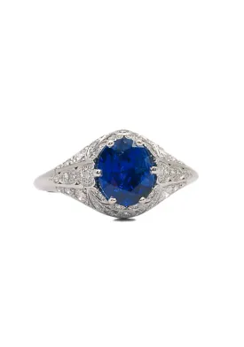 Sebastien Barier Platinum Diamond & Oval Sapphire Ring