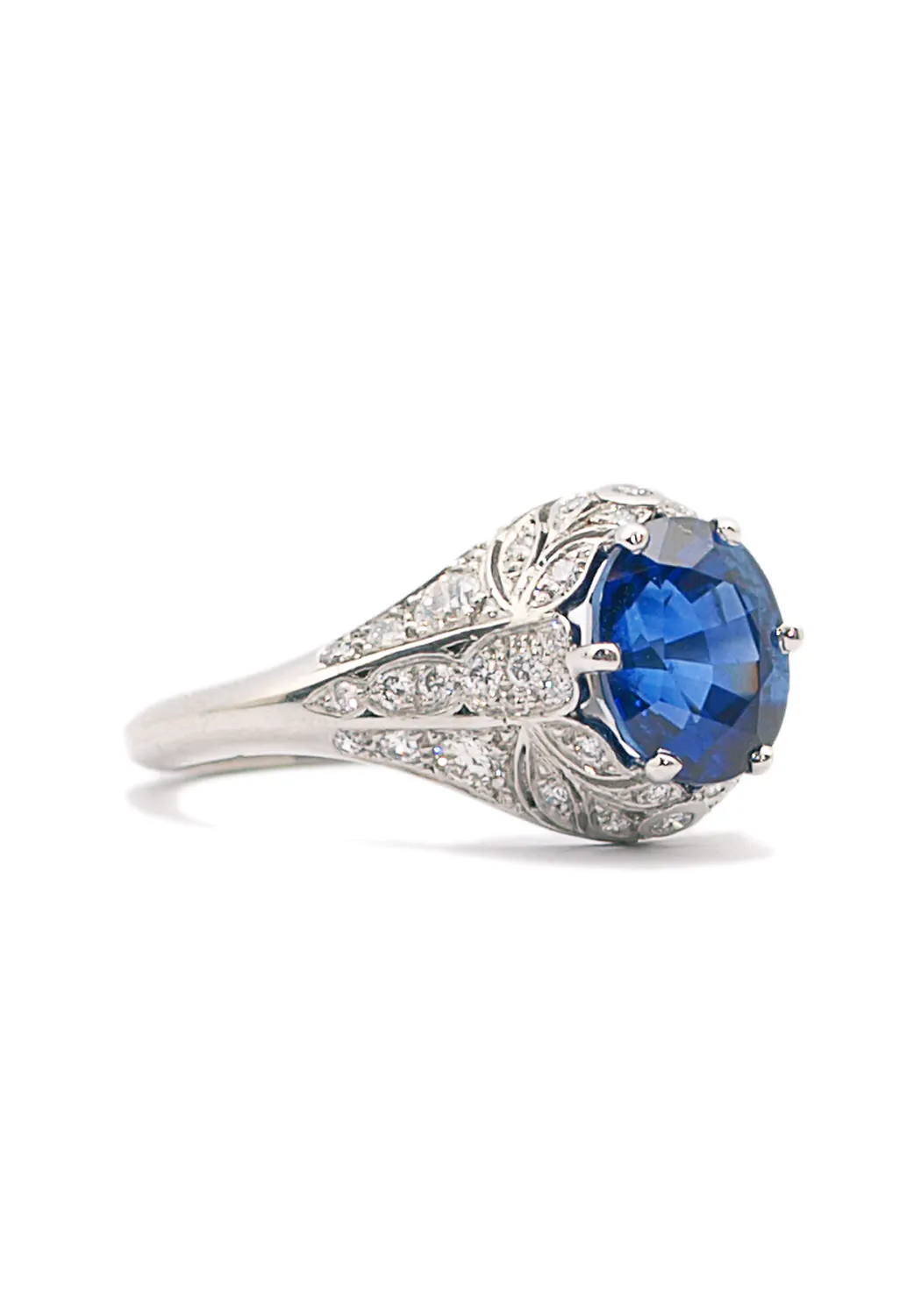 Sebastien Barier Platinum Diamond & Oval Sapphire Ring