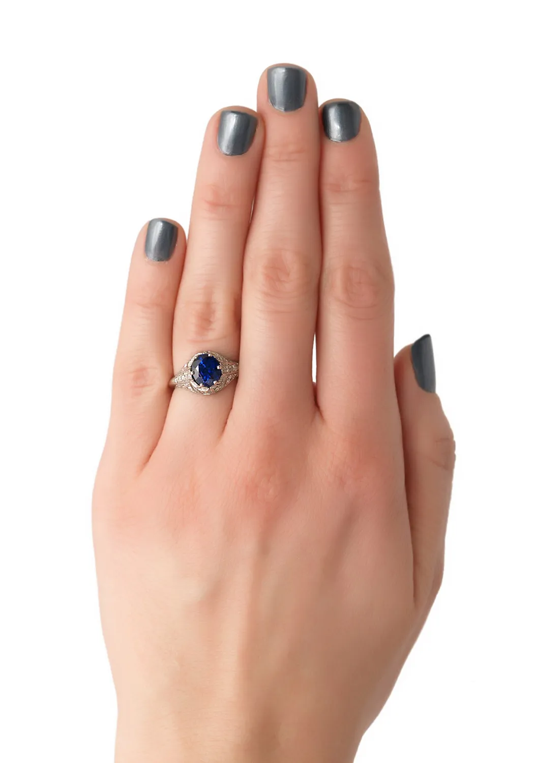 Sebastien Barier Platinum Diamond & Oval Sapphire Ring