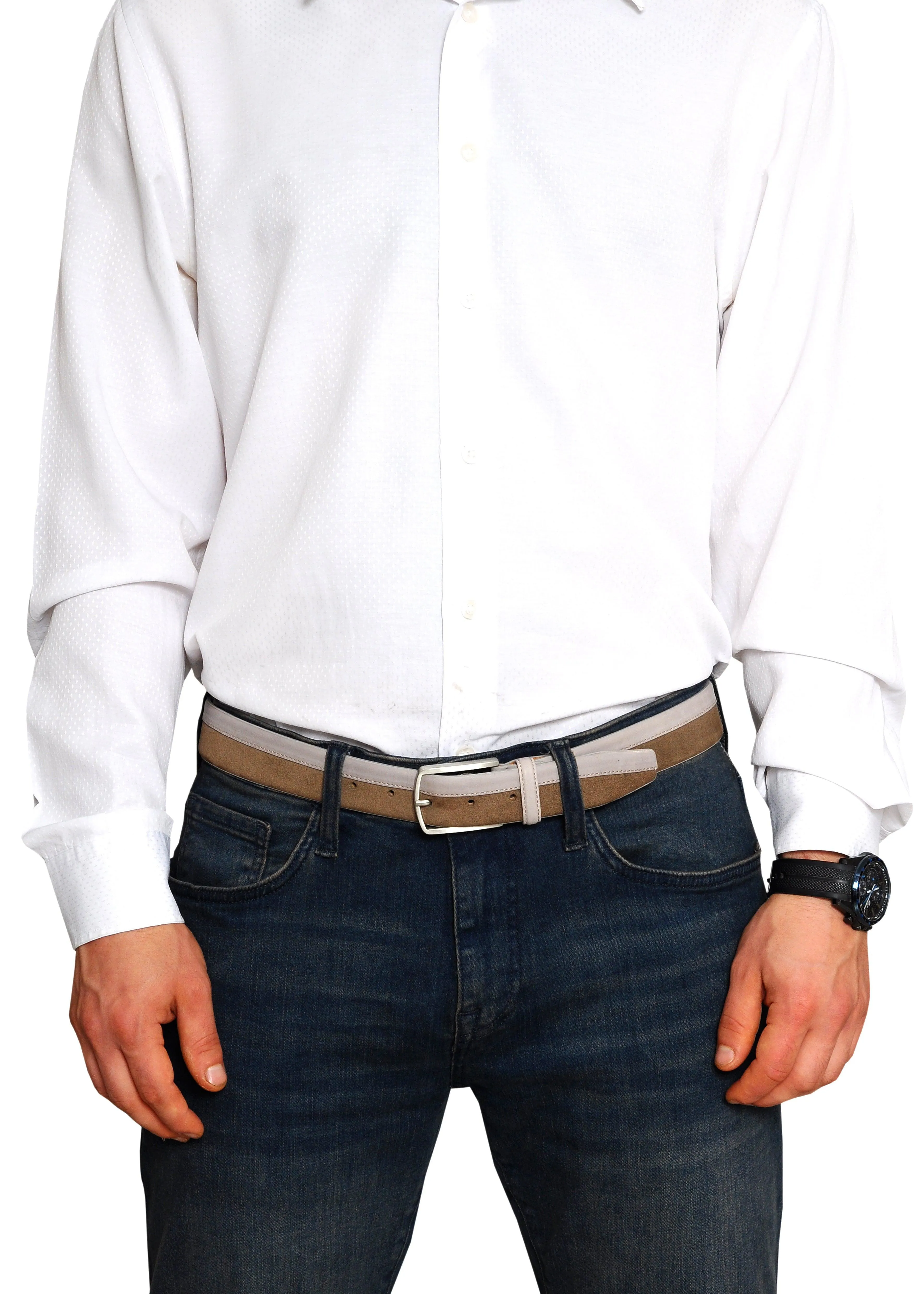 Siene Beige Leather Men Suede Belt