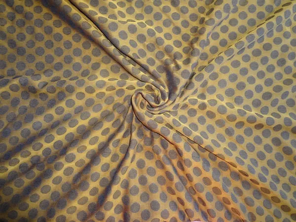 SILK Printed chiffon fabric mustard brown dots