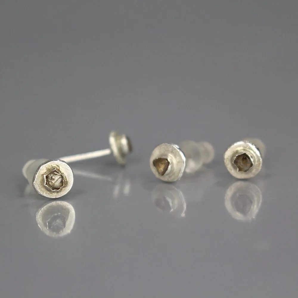 Silver Raw Diamond Stud Earrings