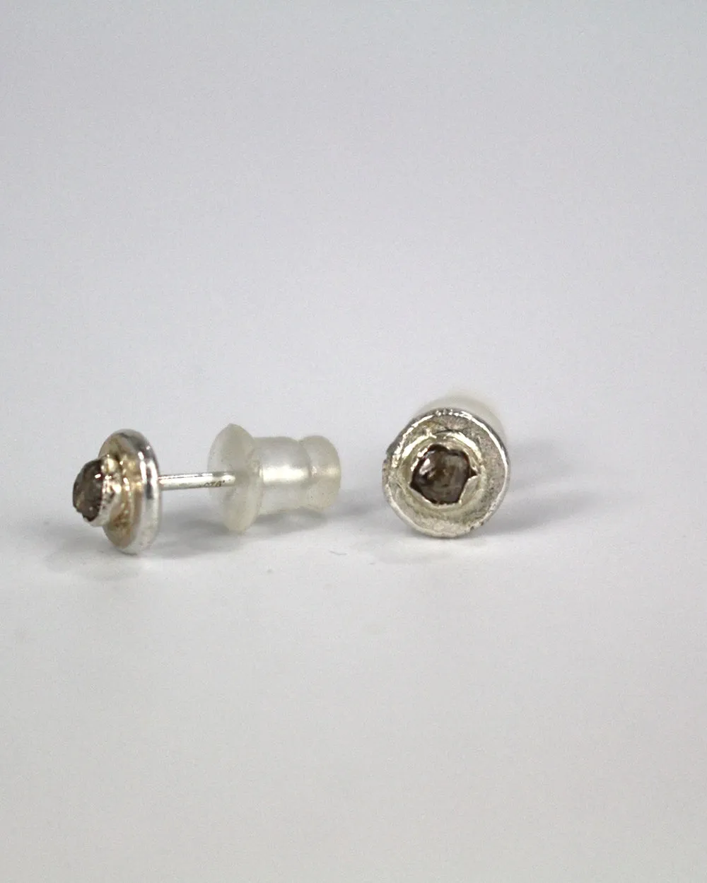 Silver Raw Diamond Stud Earrings