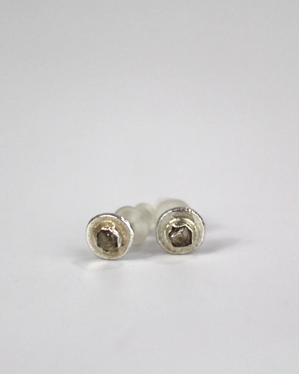 Silver Raw Diamond Stud Earrings