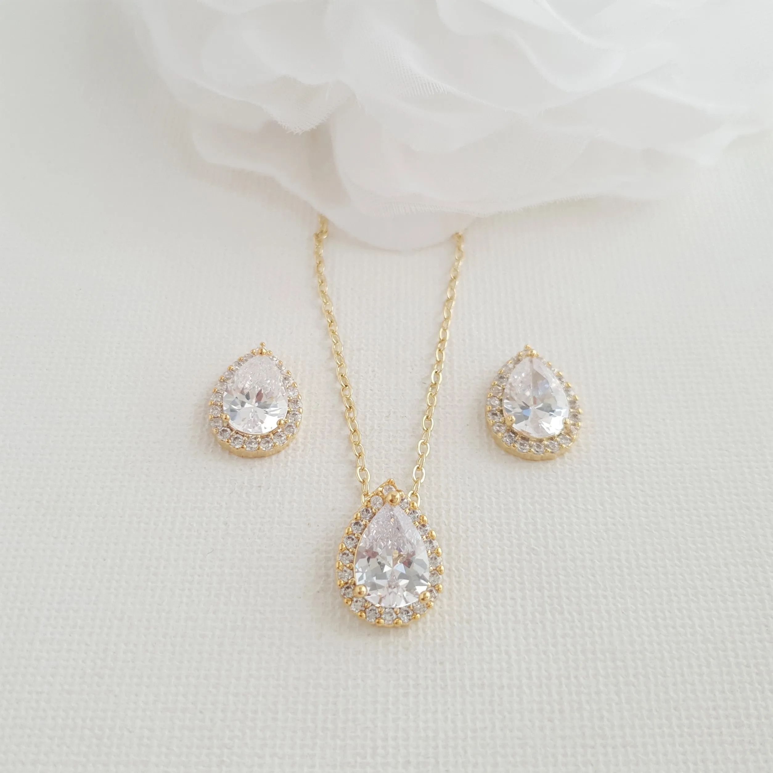 Simple Bridal Jewelry Set with Stud Earrings Necklace Bracelet-Emma