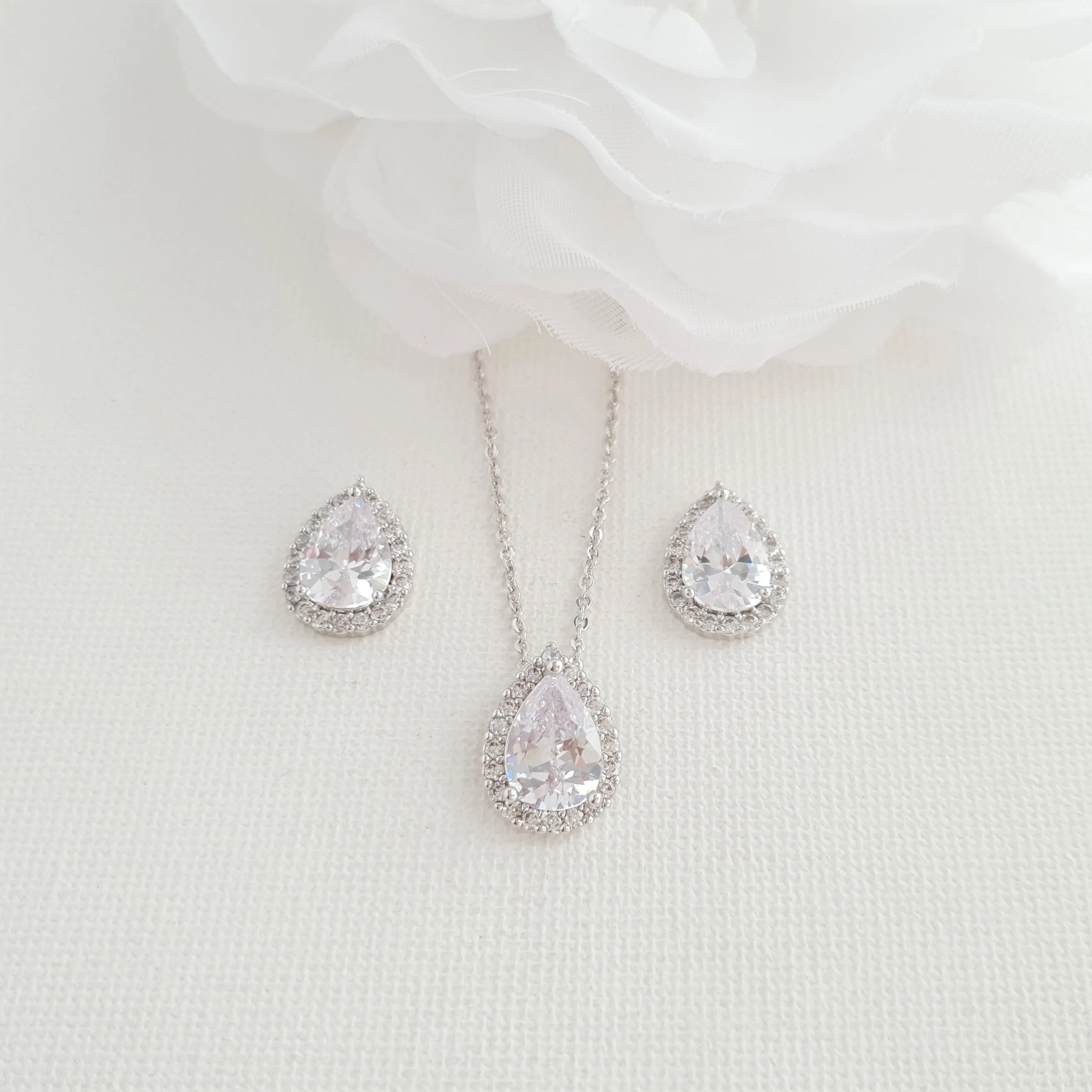 Simple Bridal Jewelry Set with Stud Earrings Necklace Bracelet-Emma