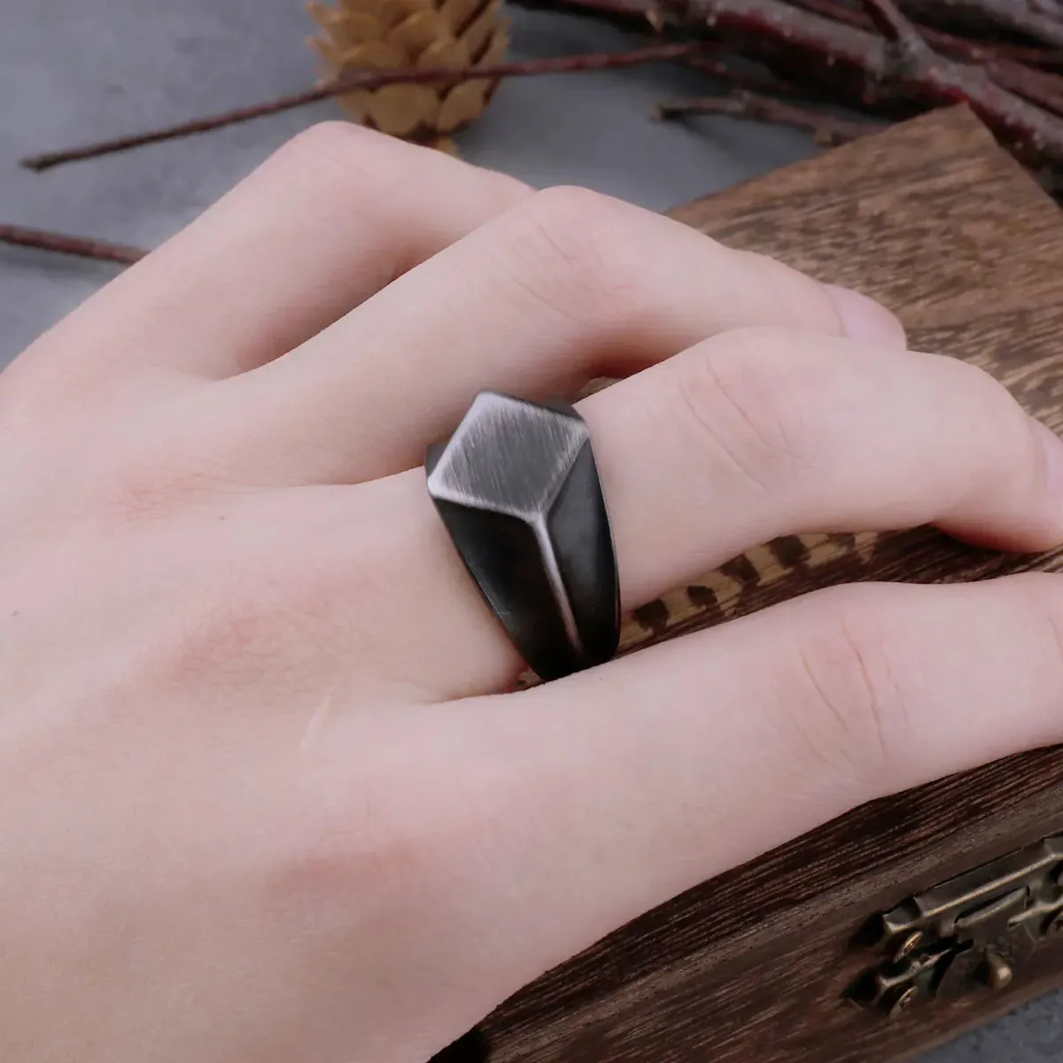 Simple Irregular Flat Top Square Viking Ring