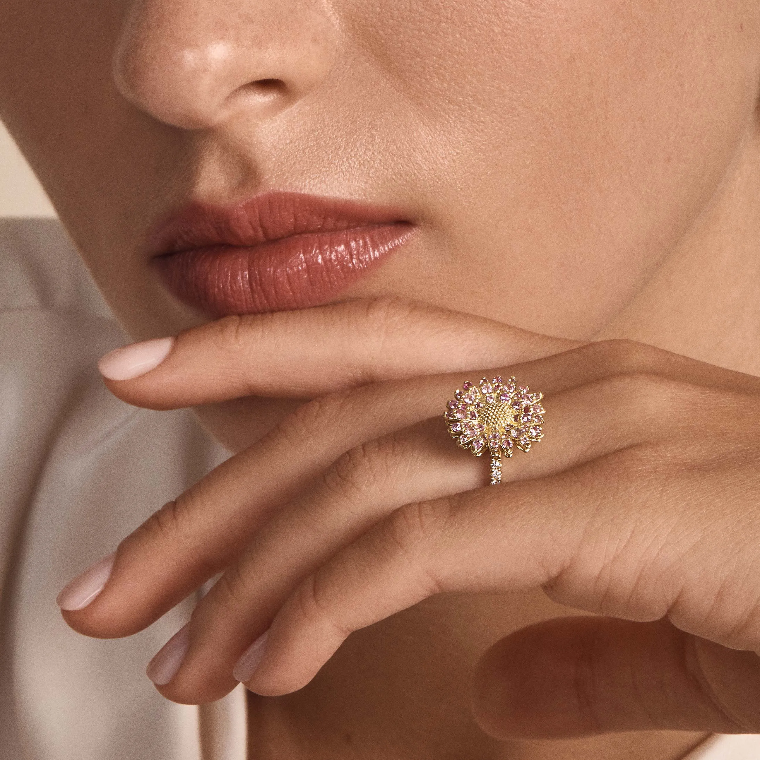 Small Daisy Ring with Pink Sapphires