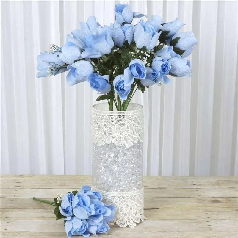 Small Velvet Rose Bud Bush Artificial Flowers - Blue