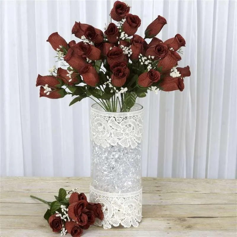 Small Velvet Rose Bud Bush Artificial Flowers - Chocolate