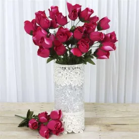 Small Velvet Rose Bud Bush Artificial Flowers - Fuchsia