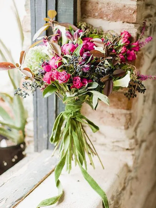 Small Velvet Rose Bud Bush Artificial Flowers - Fuchsia