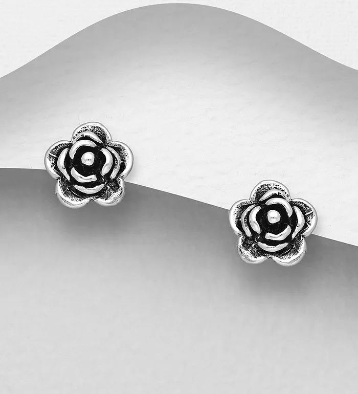 Sterling Silve Rose Stud Earrings