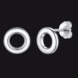 Sterling Silver Classic Circle Stud Earrings for Women