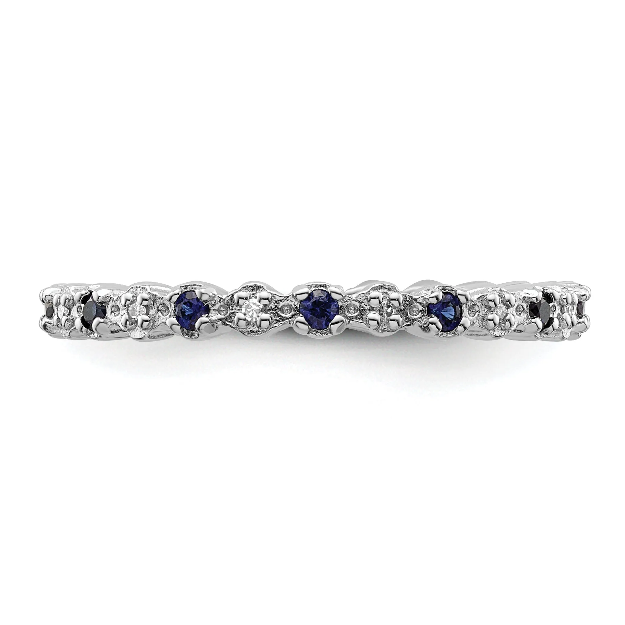 Sterling Silver Created Sapphire Diamond Ring