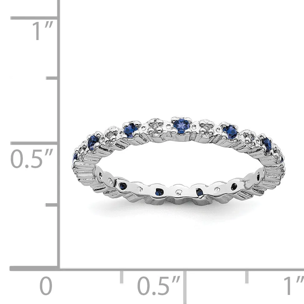 Sterling Silver Created Sapphire Diamond Ring