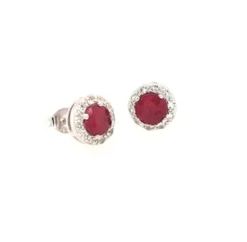 Sterling Silver Dyed Red Corundum & White Topaz "Dazzle" Studs